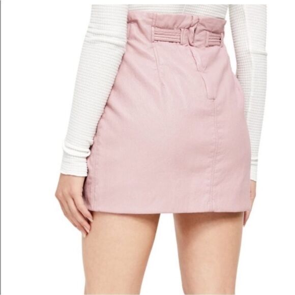 Free people belted leather mini skirt light pink 6 - Picture 2 of 10